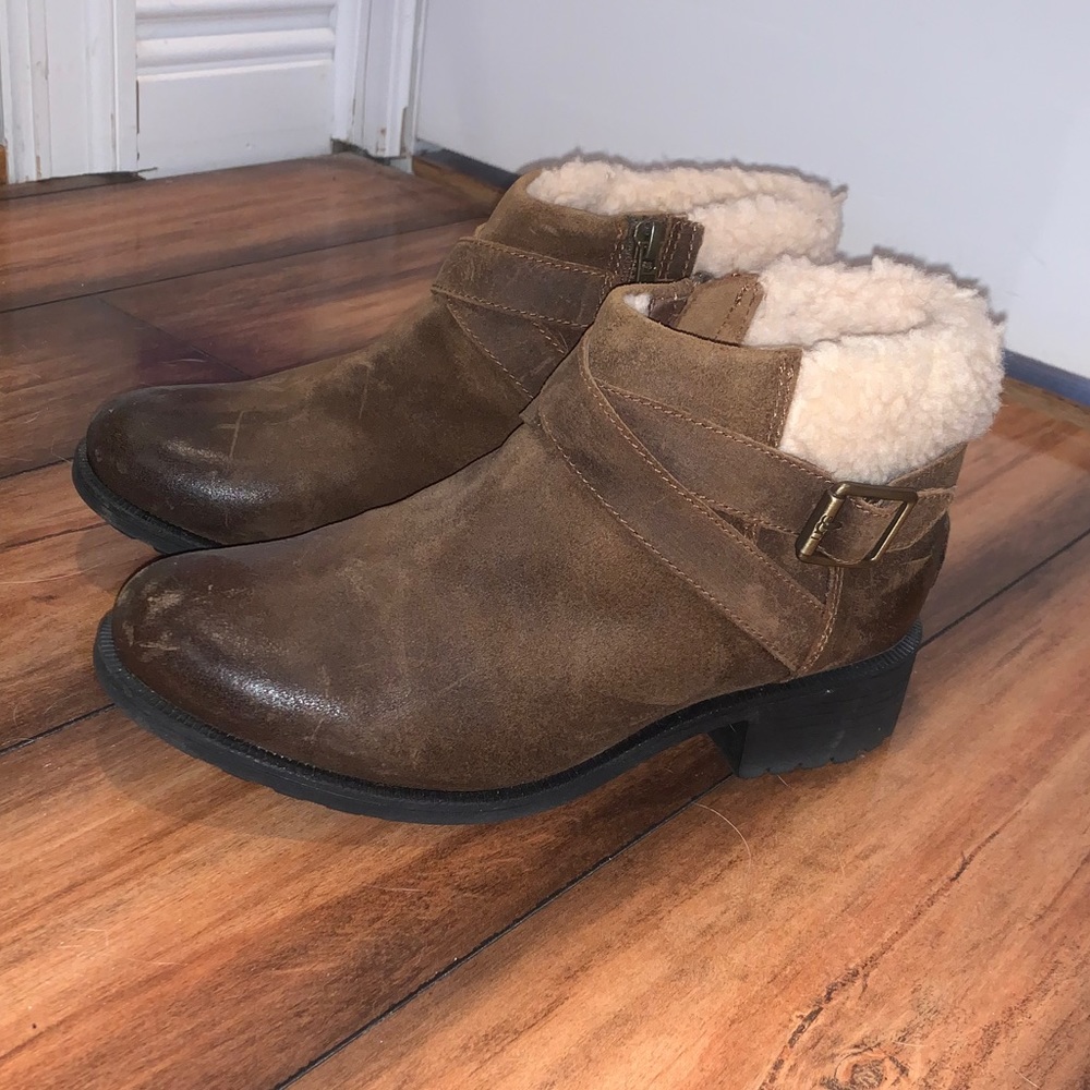 Distressed Suede Ugg fur lined booties